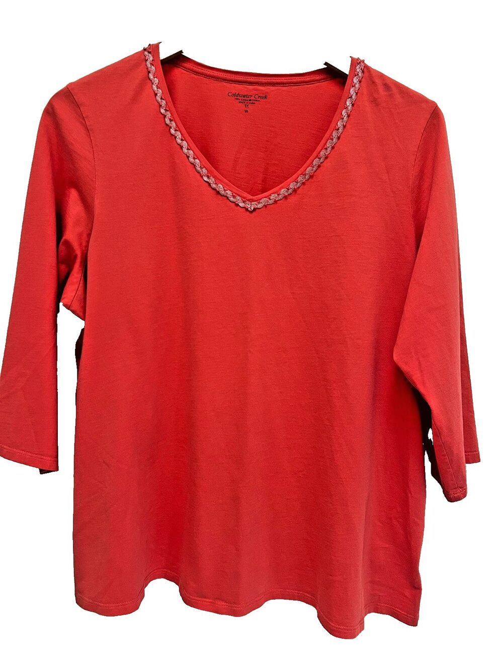 Coldwater Creek Pullover T-Shirt Dark Coral V-Neck  Womens 1X